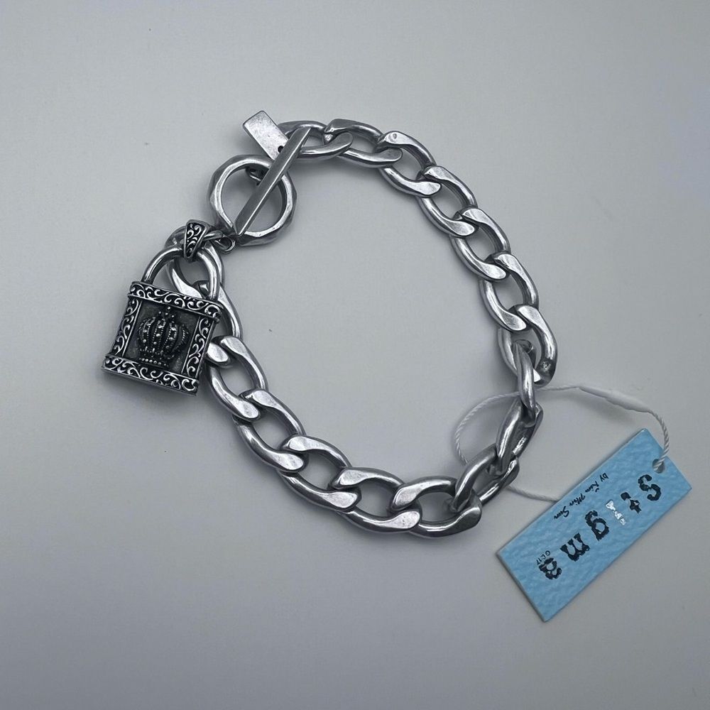Silver tone Chain Bracelet with Padlock Charm - Picture 4 of 5